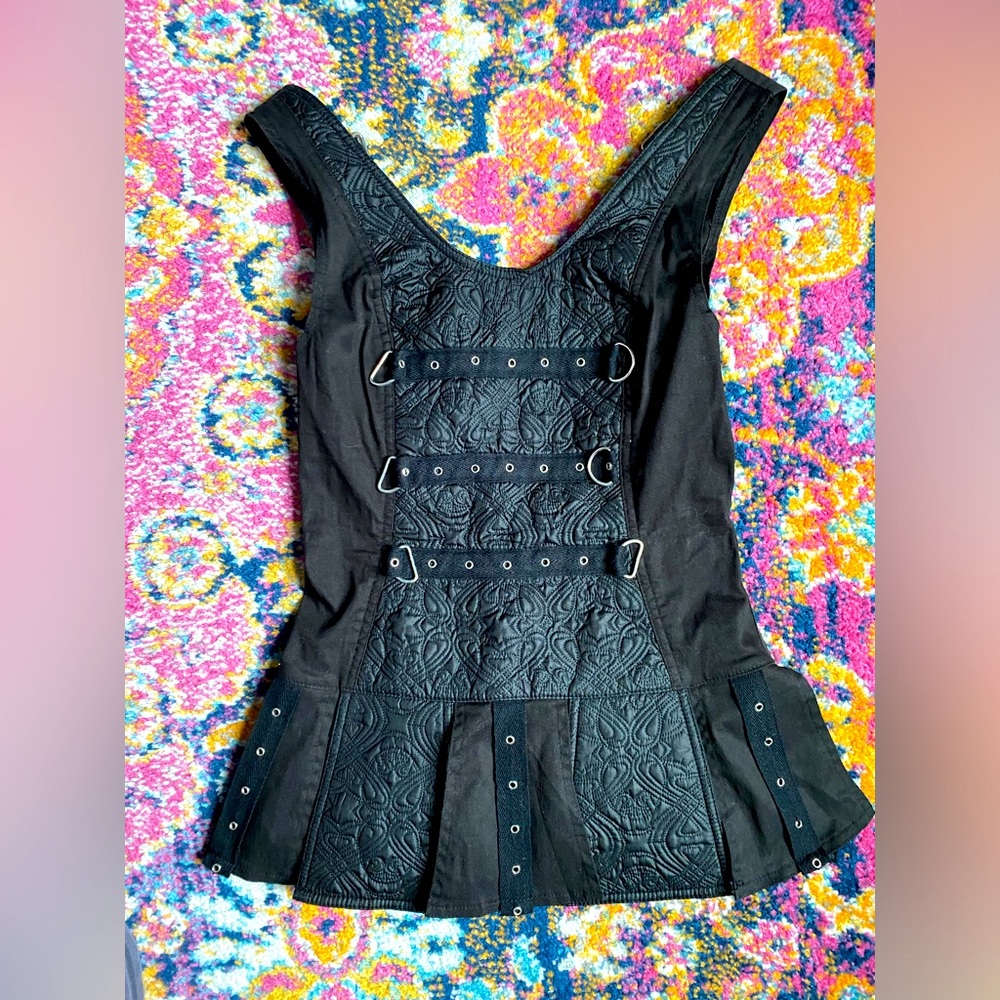 PHAZE black jacquard lace up CORSET BODICE EUC castlecore UK 12 large